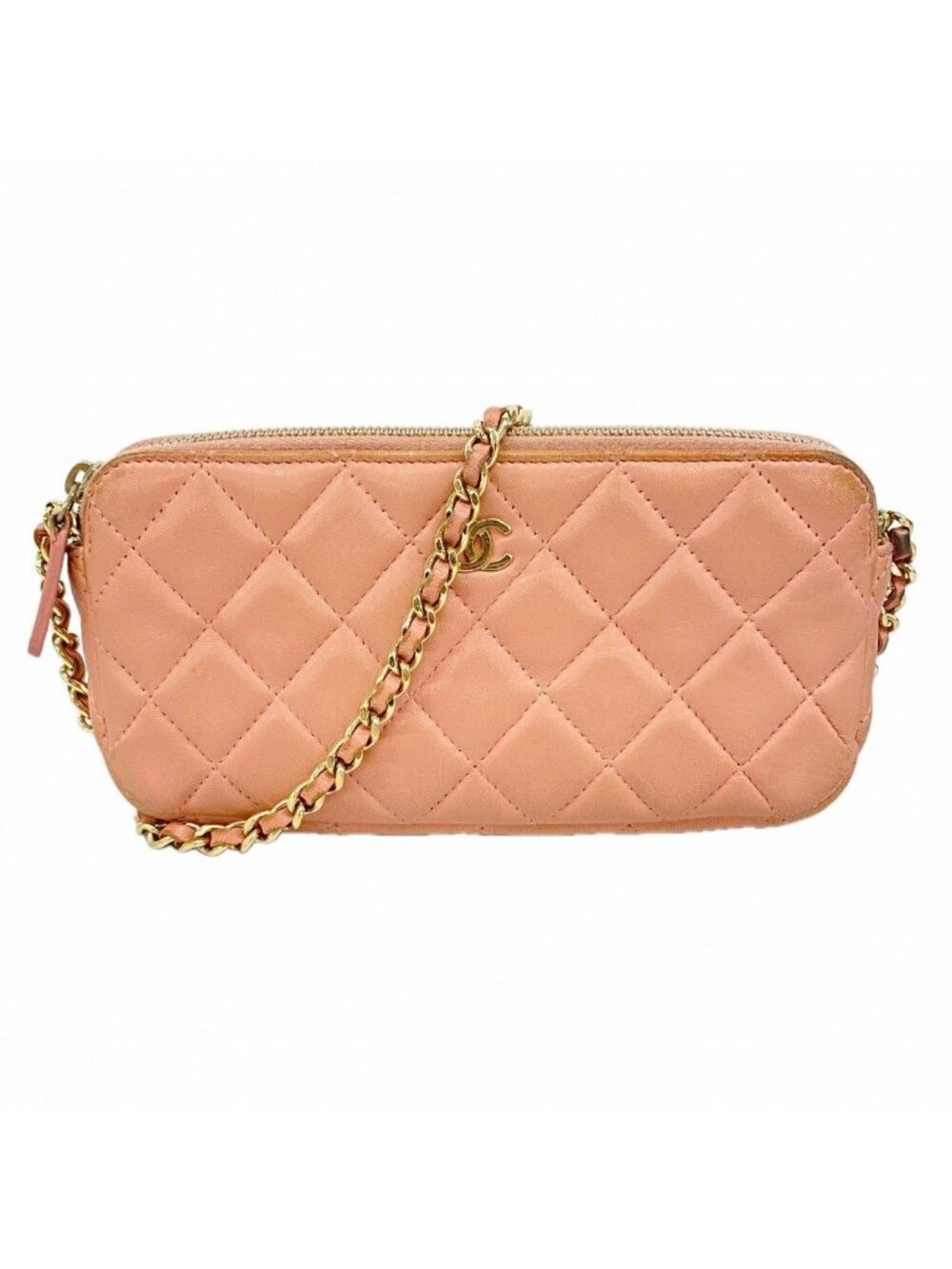 Chanel Shoulder Bag Quilted Lambskin Pink Champagne Gold